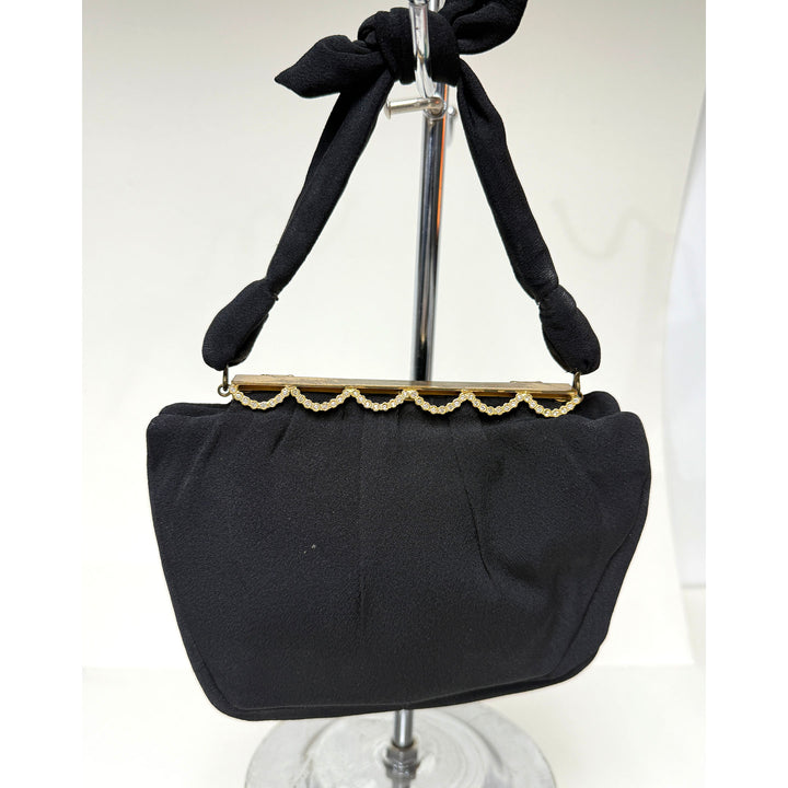 1950’s Black Fabric Evening Purse With Rhinestones