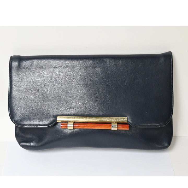 Navy Vinyl Clutch with Tortoise Stick Trim
