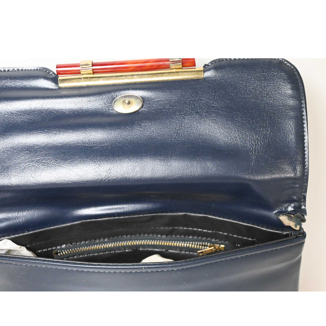 Navy Vinyl Clutch with Tortoise Stick Trim