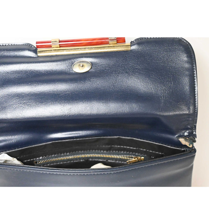 Navy Vinyl Clutch with Tortoise Stick Trim
