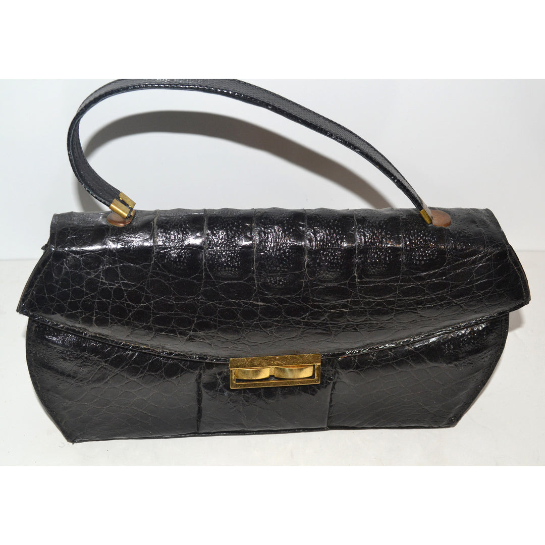 Vintage Black Curved Genuine Alligator Purse