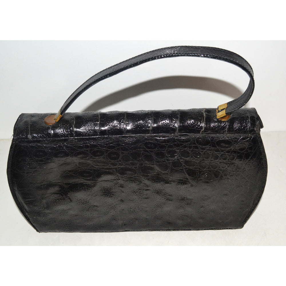 Vintage Black Curved Genuine Alligator Purse