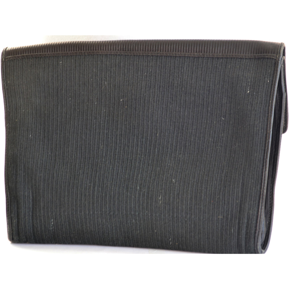 Vintage Ribbed Black Leather Clutch Purse By Bagheera