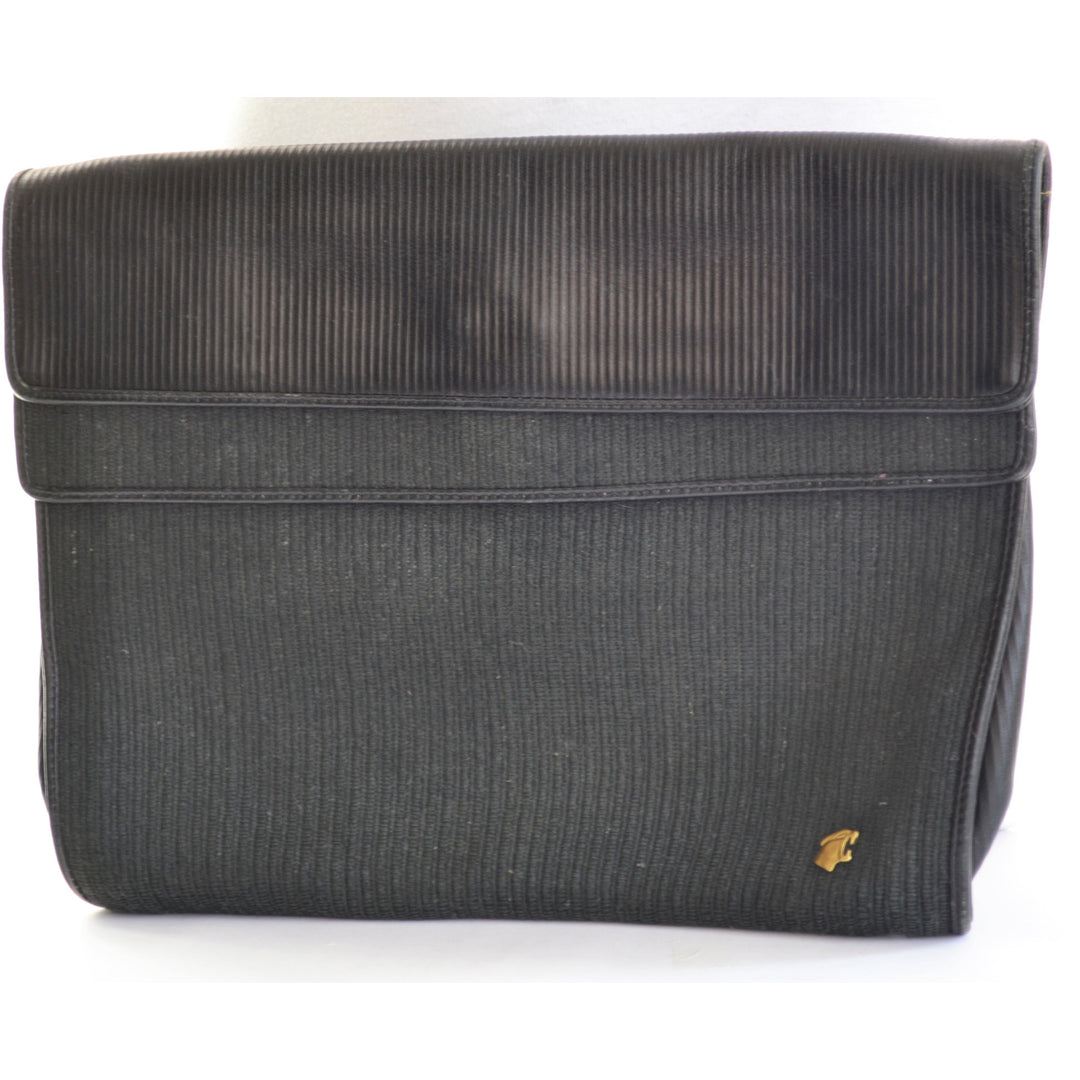 Vintage Ribbed Black Leather Clutch Purse By Bagheera