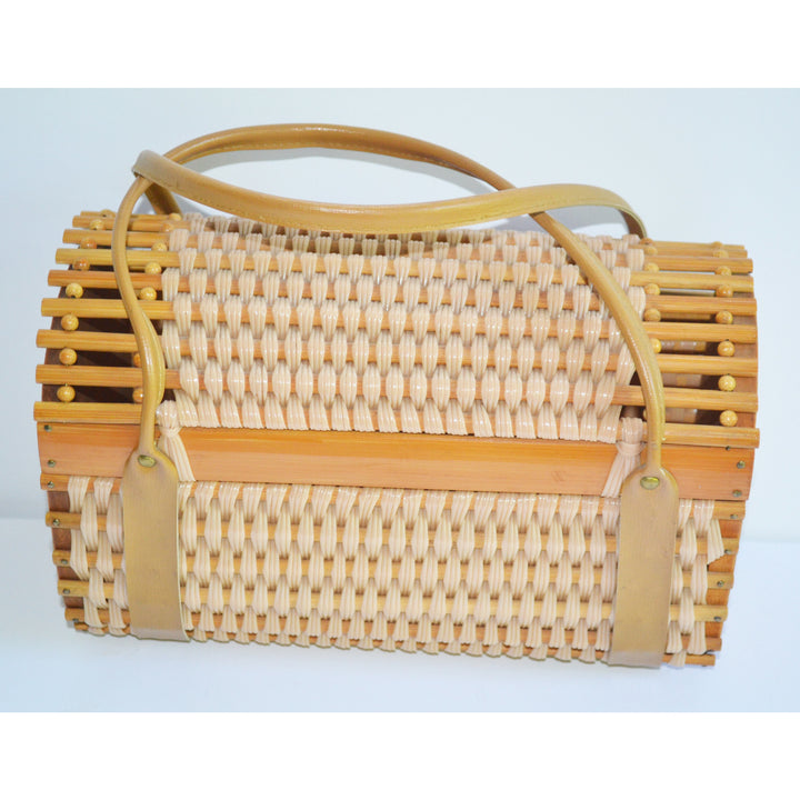 Vintage Vinyl Coated Bamboo Barrel Purse