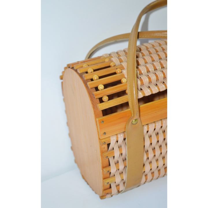 Vintage Vinyl Coated Bamboo Barrel Purse