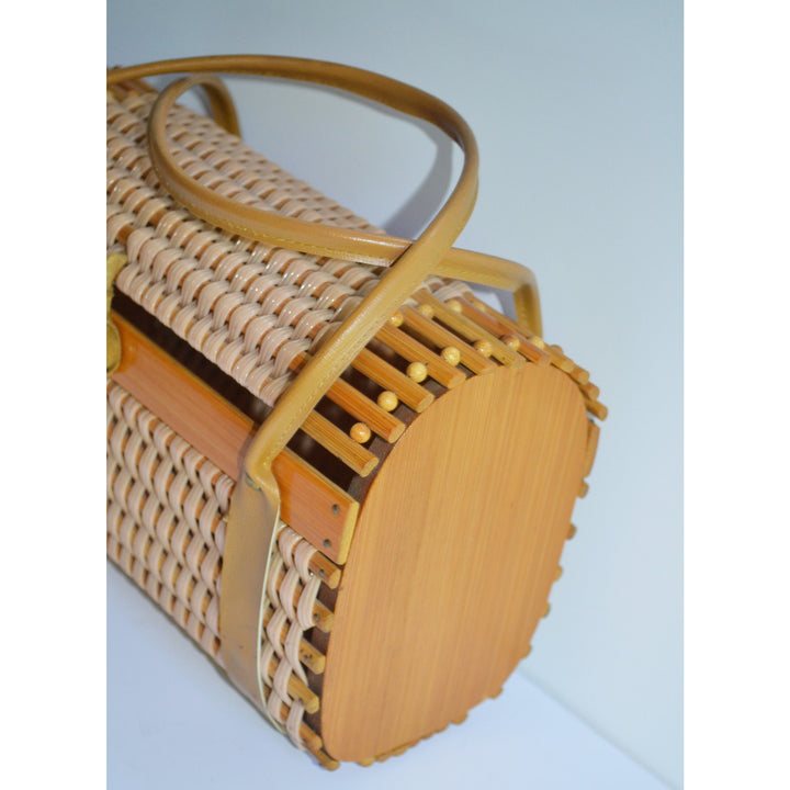 Vintage Vinyl Coated Bamboo Barrel Purse