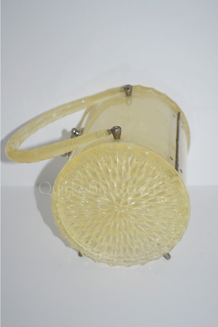 Vintage Carved Barrel Shaped Lucite Purse