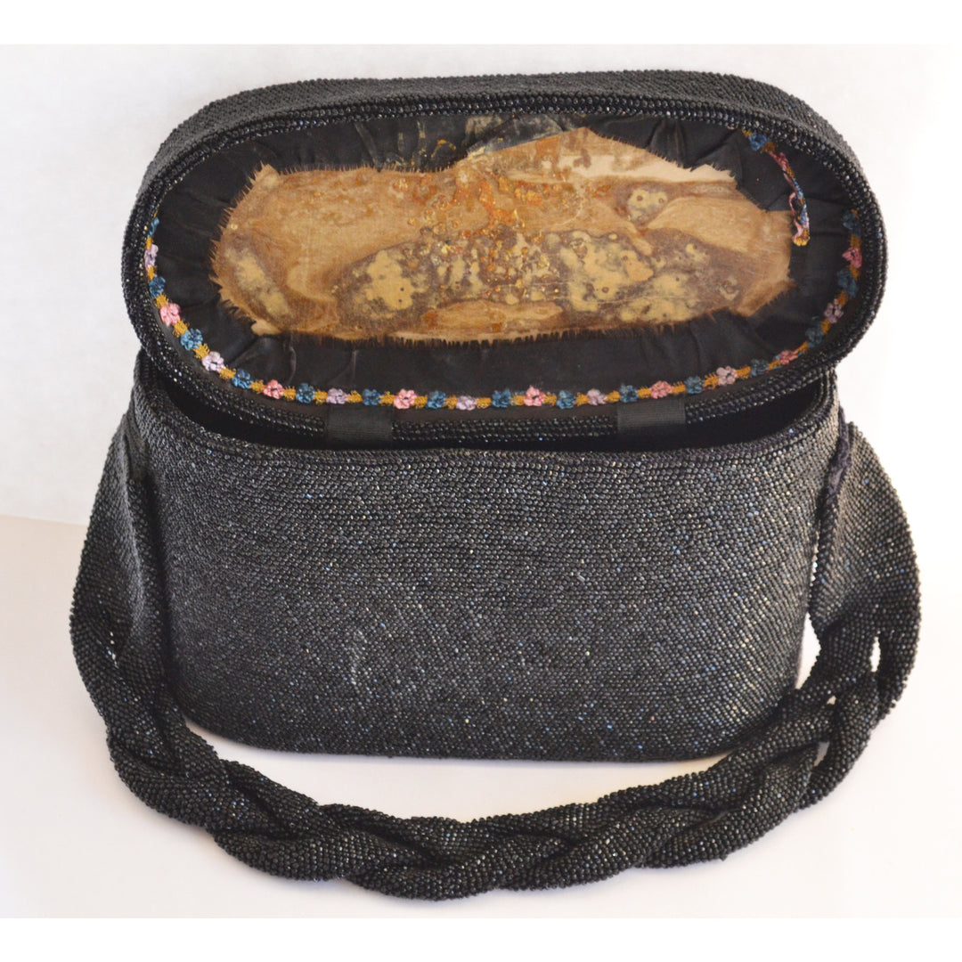 Vintage Black Carnival Beaded Bucket Purse