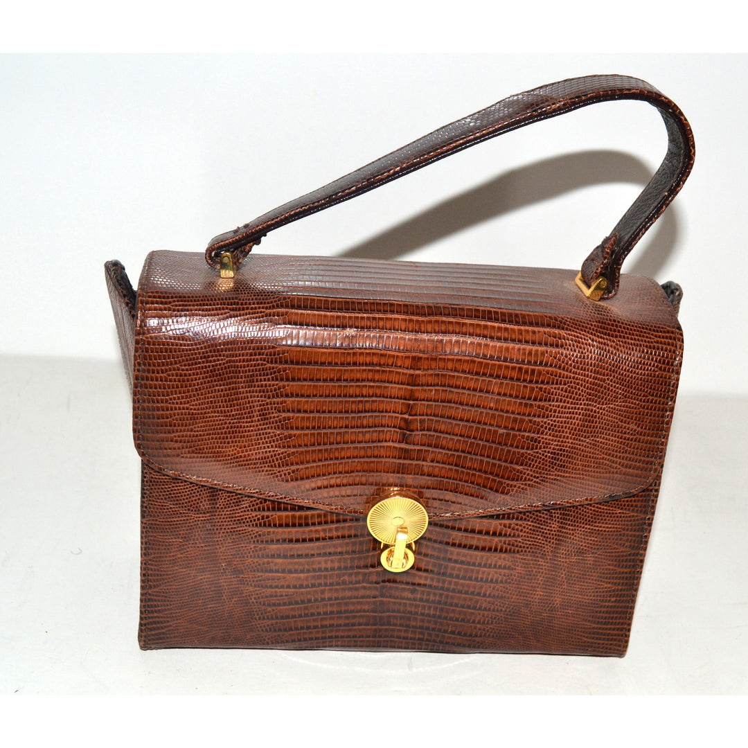 Vintage Brown Lizard Boxed Purse By Sterling 