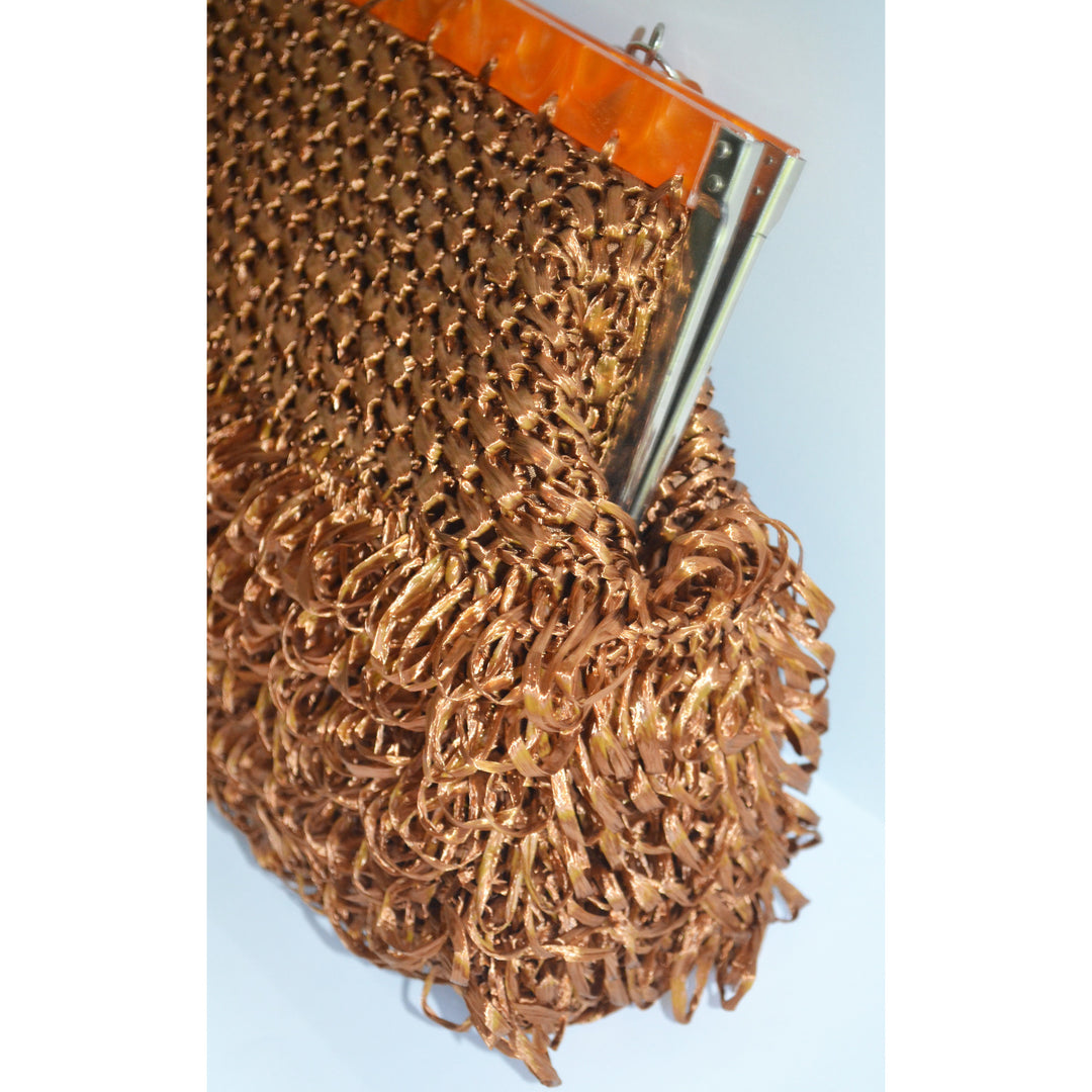 Vintage Brown Lucite Trimmed Synthetic Straw Purse