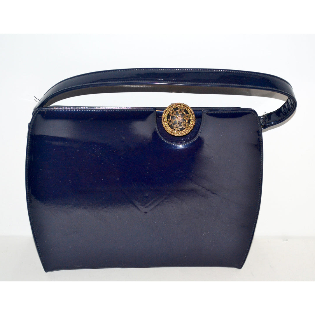 Vintage Navy Patent Brooch Purse By Caprice