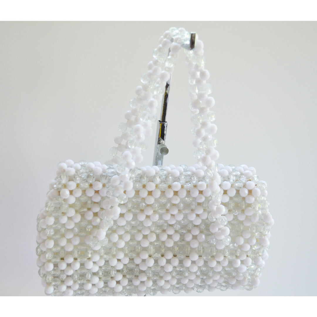 Vintage White Plastic Beaded Purse