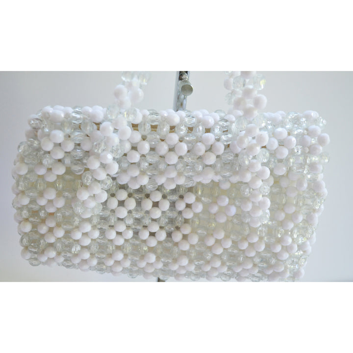 Vintage White Plastic Beaded Purse