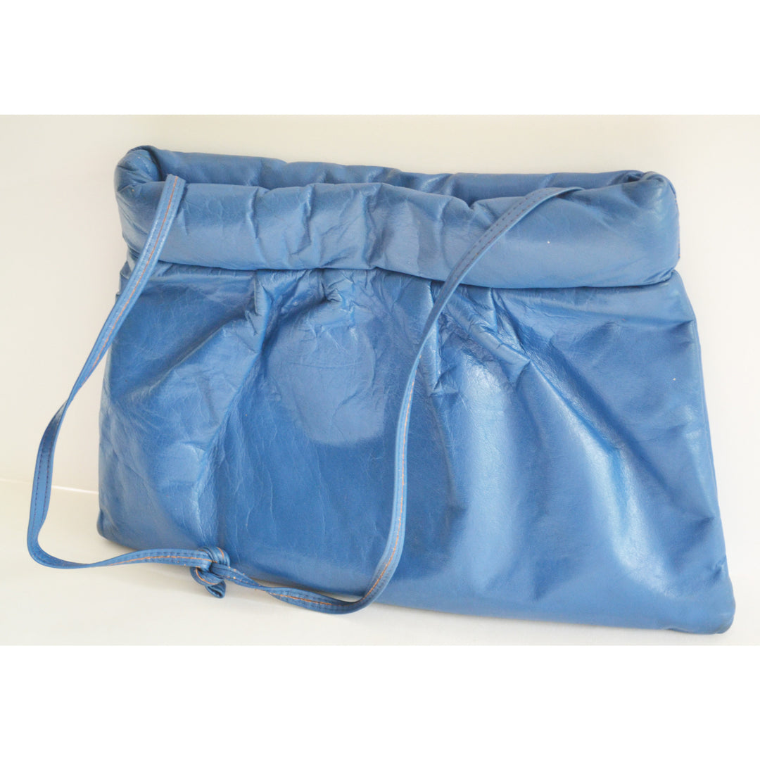 Vintage Blue Pleated Leather Clutch Purse