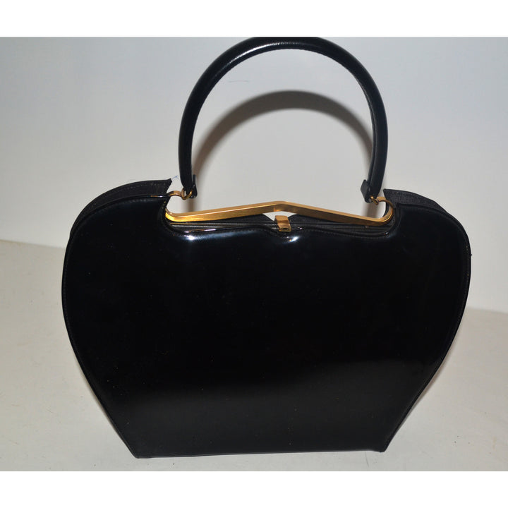 Vintage Sleek Black Patent Curved Purse