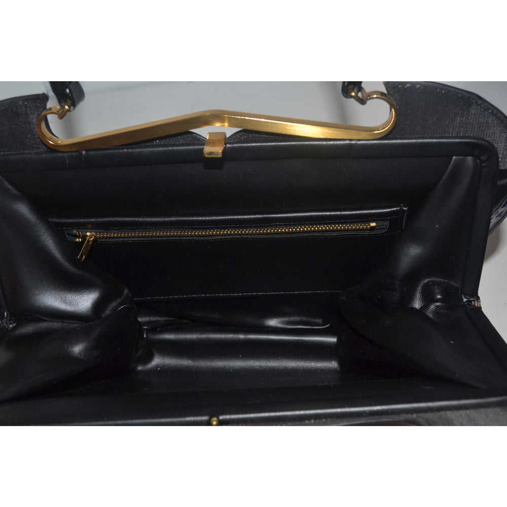 Vintage Sleek Black Patent Curved Purse