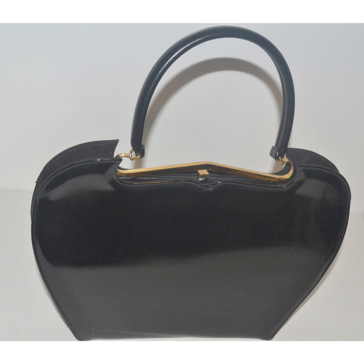 Vintage Sleek Black Patent Curved Purse