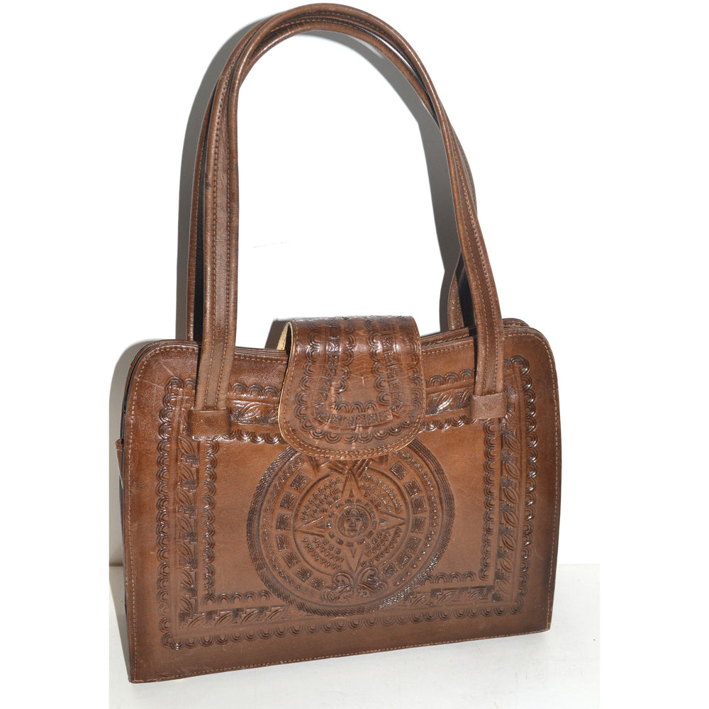 Vintage Mexican Brown Tooled Leather Eagle Purse