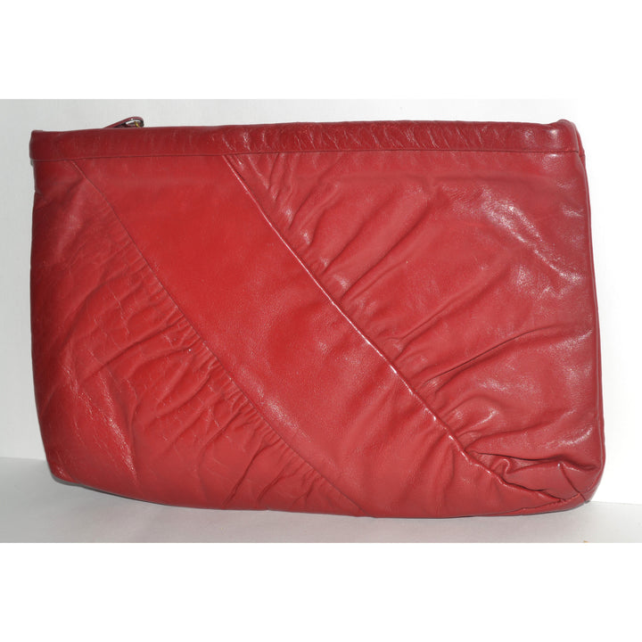 Vintage Deep Red Leather Clutch Purse