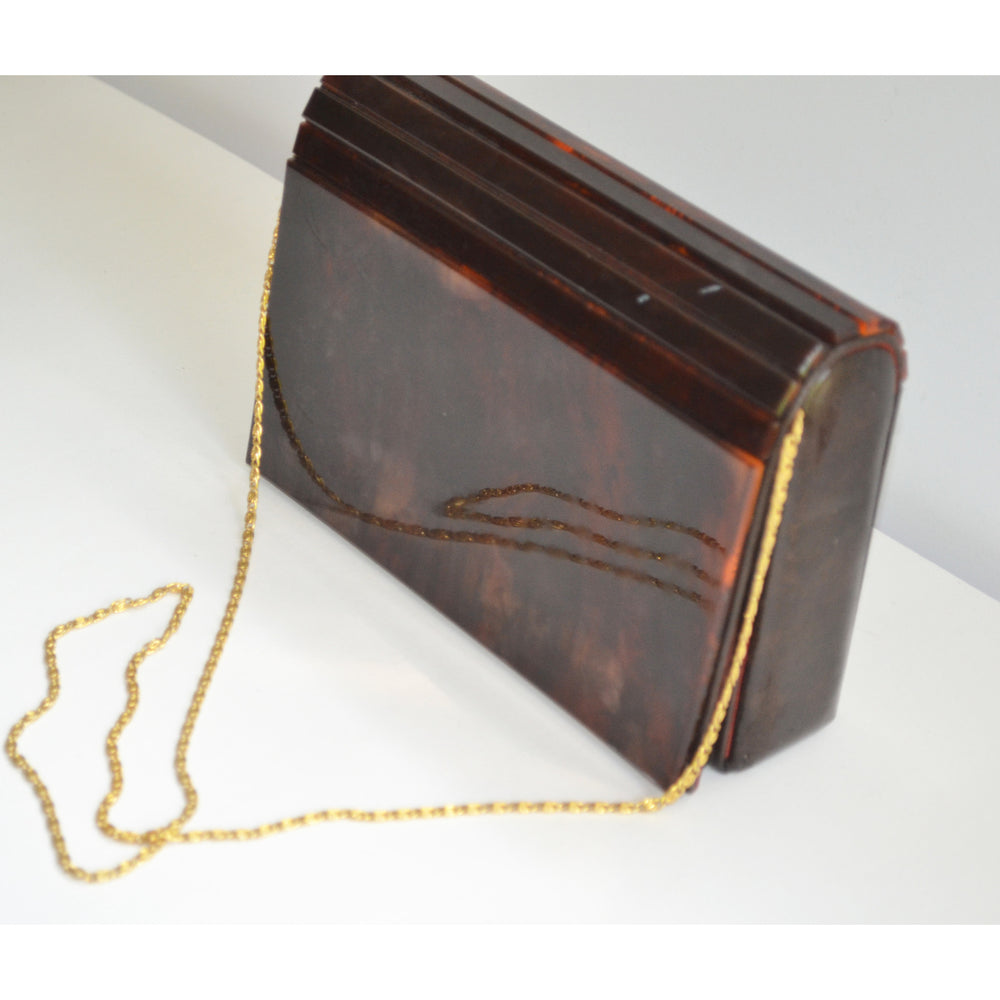 Vintage Brown Lucite Clutch Purse By Delill