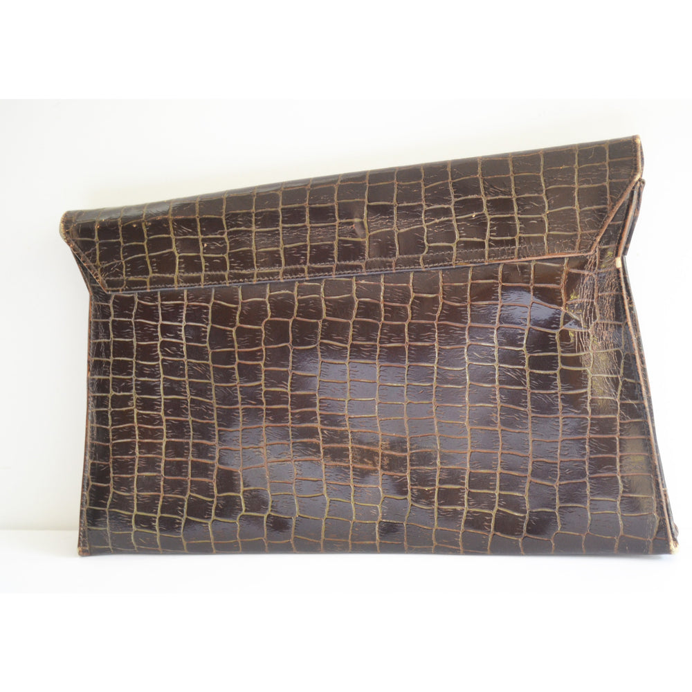 Vintage Crocodile Embossed Leather Clutch Purse