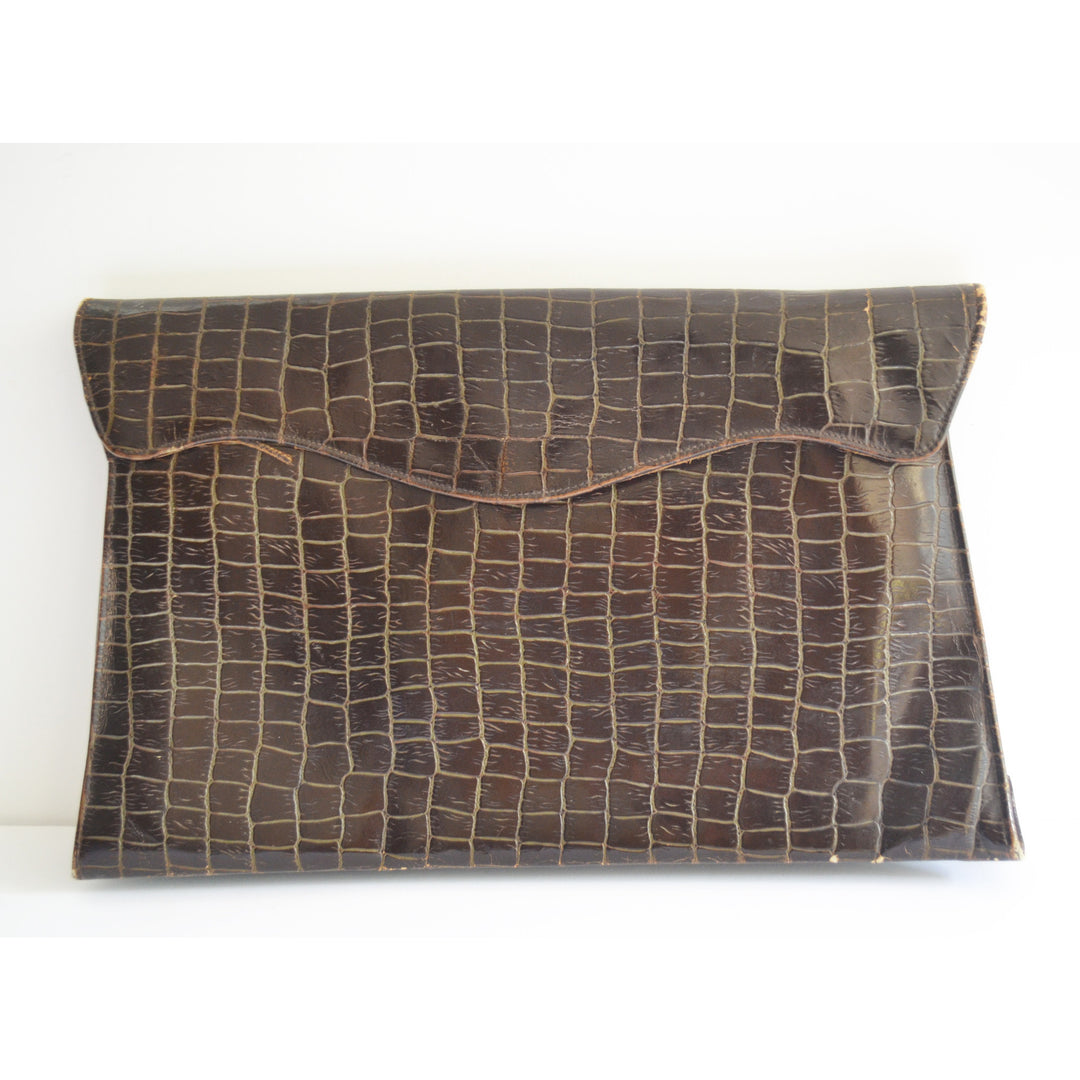 Vintage Crocodile Embossed Leather Clutch Purse