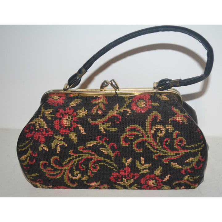 Vintage Black Floral Carpetbag Purse