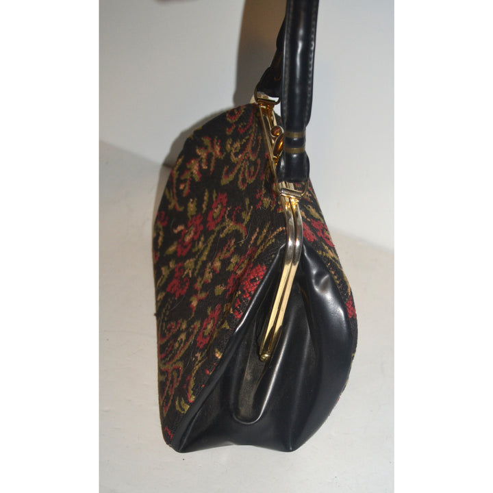 Vintage Black Floral Carpetbag Purse