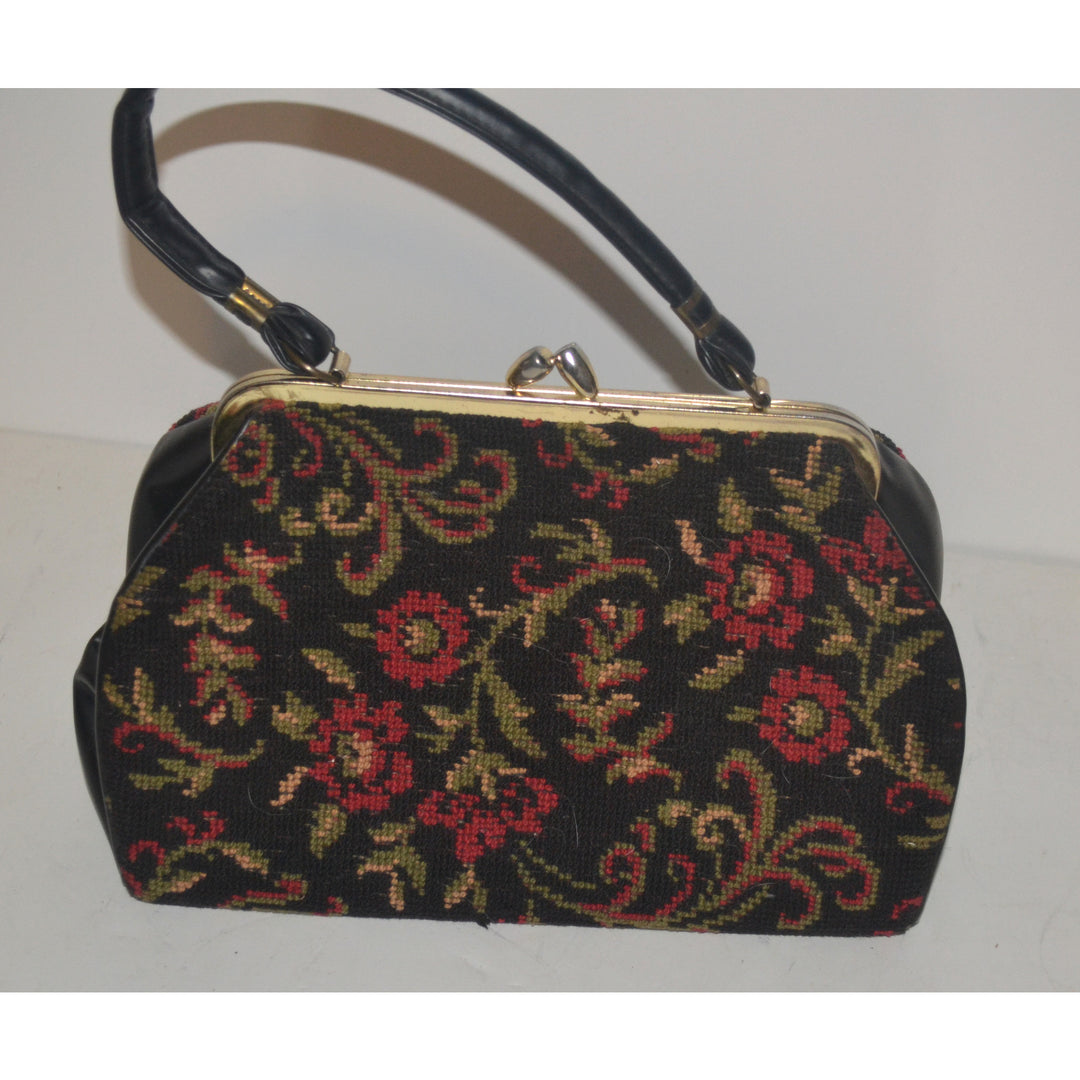 Vintage Black Floral Carpetbag Purse