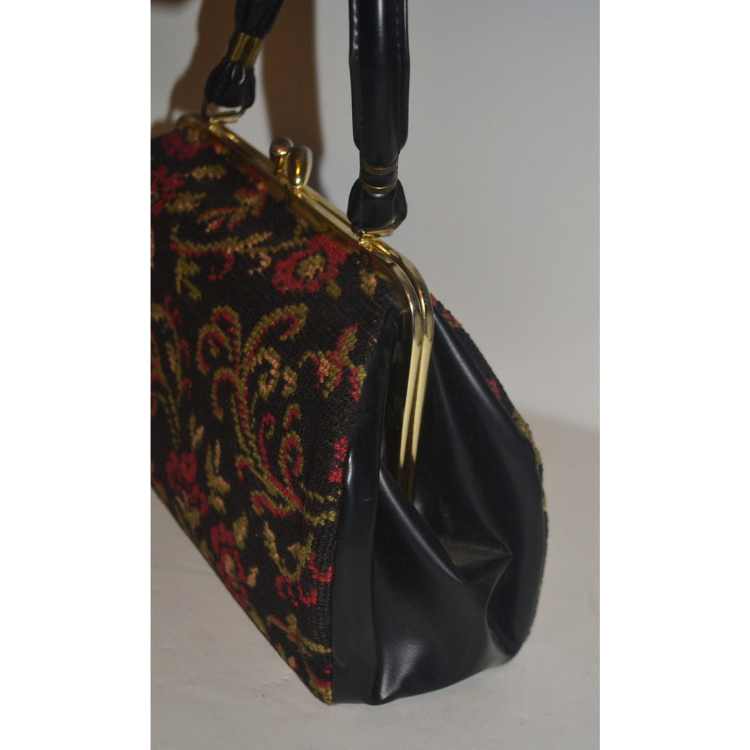 Vintage Black Floral Carpetbag Purse