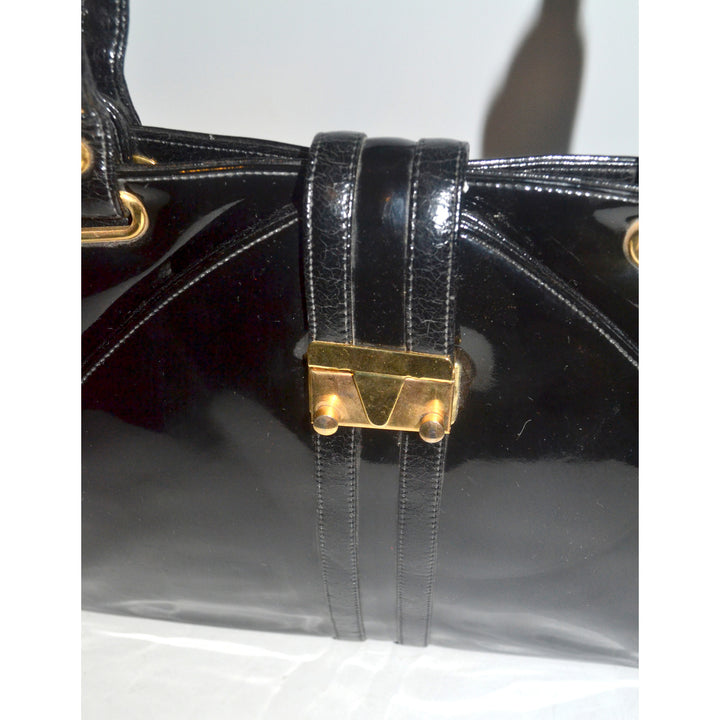 Vintage Black Patent Leather Handbag By Francois 