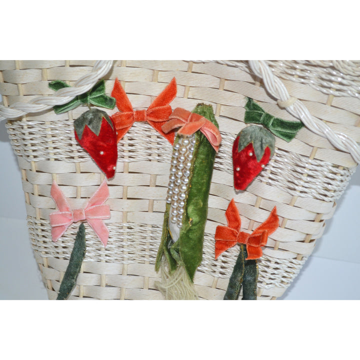 Vintage Vegetable & Fruit Wicker Purse