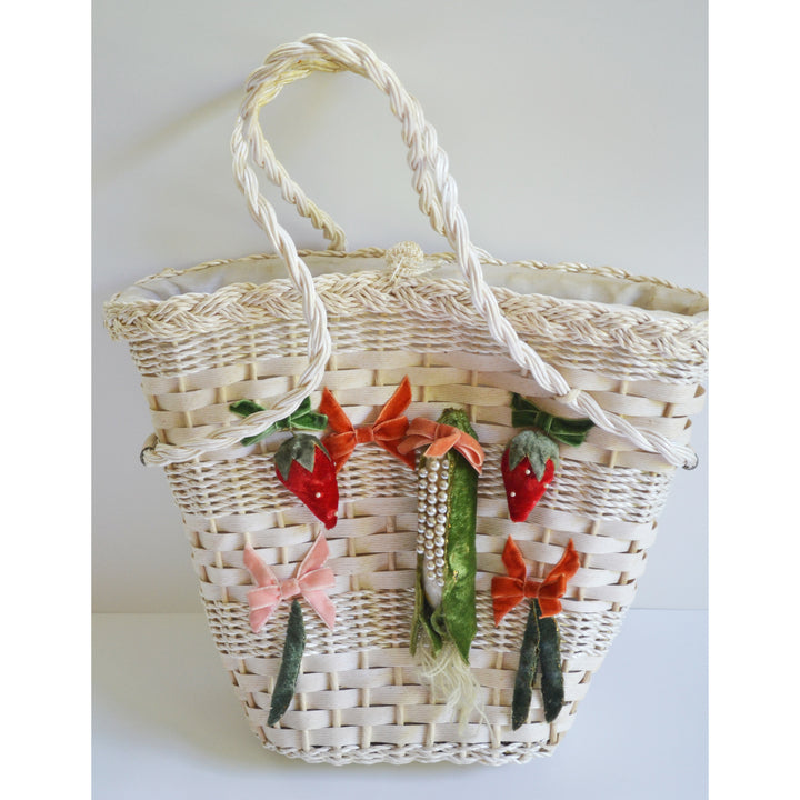 Vintage Vegetable & Fruit Wicker Purse