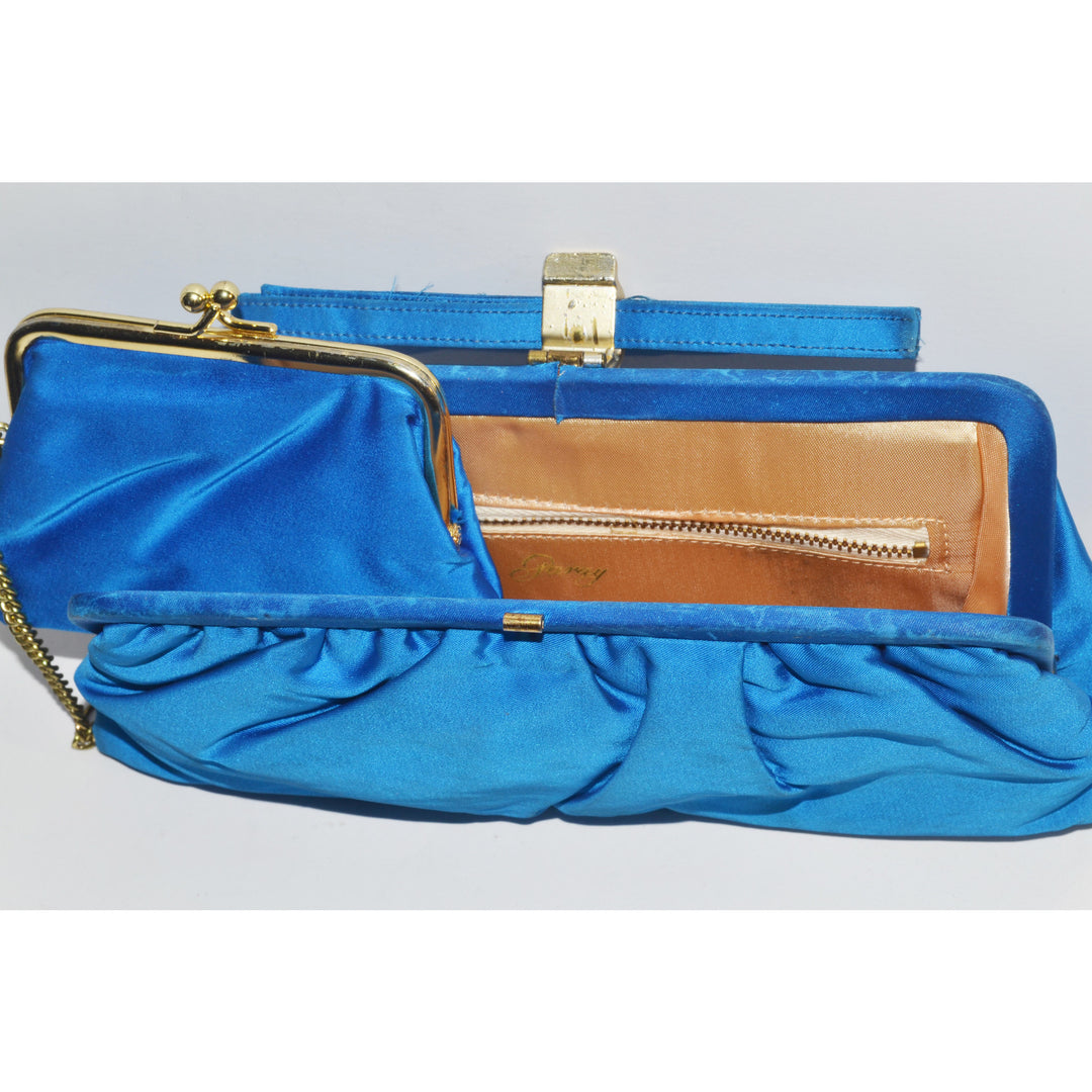 Vintage Blue Sateen Clutch Purse By Garay 