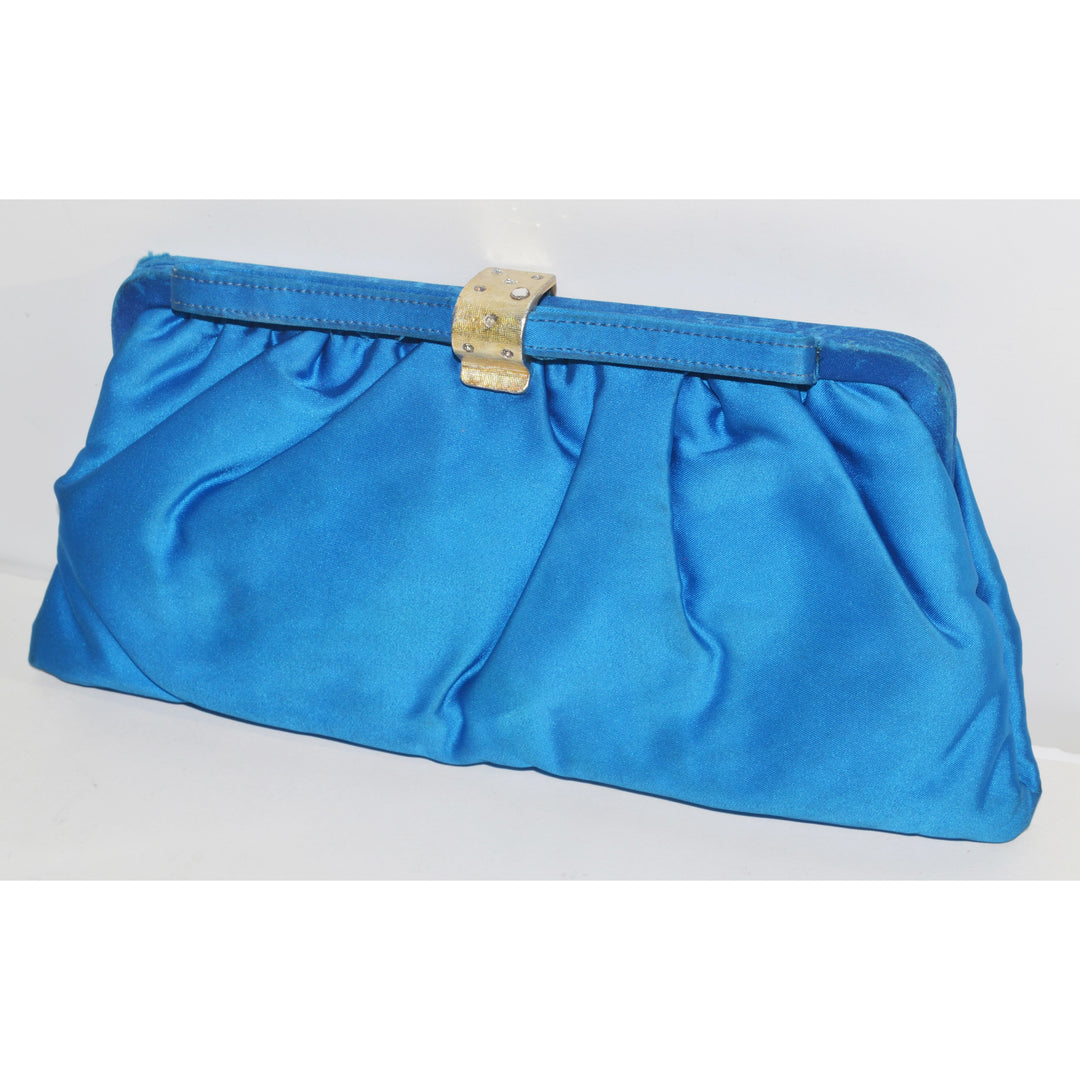 Vintage Blue Sateen Clutch Purse By Garay 