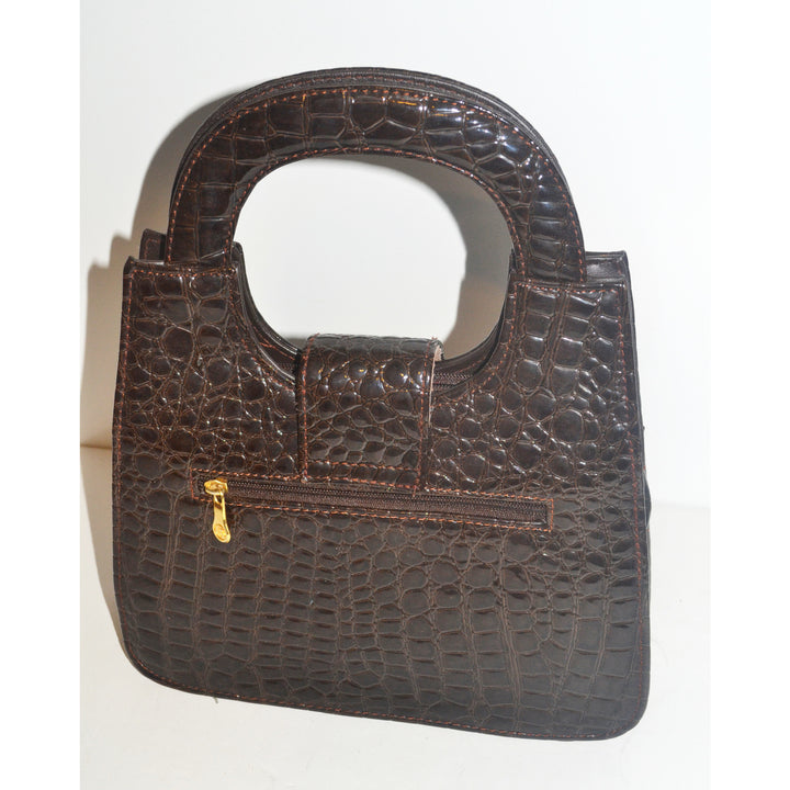 Vintage Brown High Gloss Embossed Handbag By Giovanni