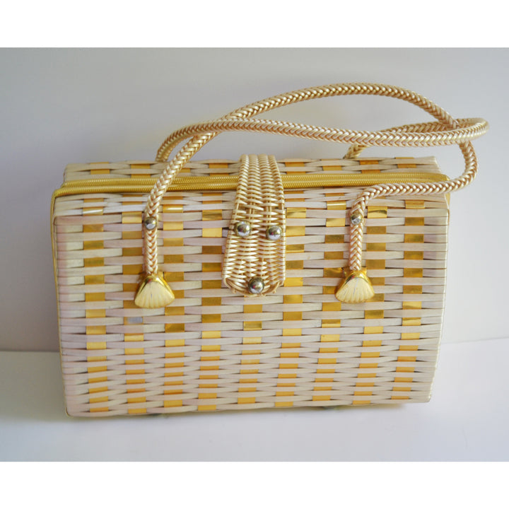 Vintage Metallic Woven Wicker Purse