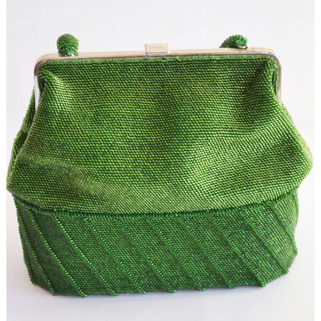 Vintage Green Beaded Purse & Hat Set