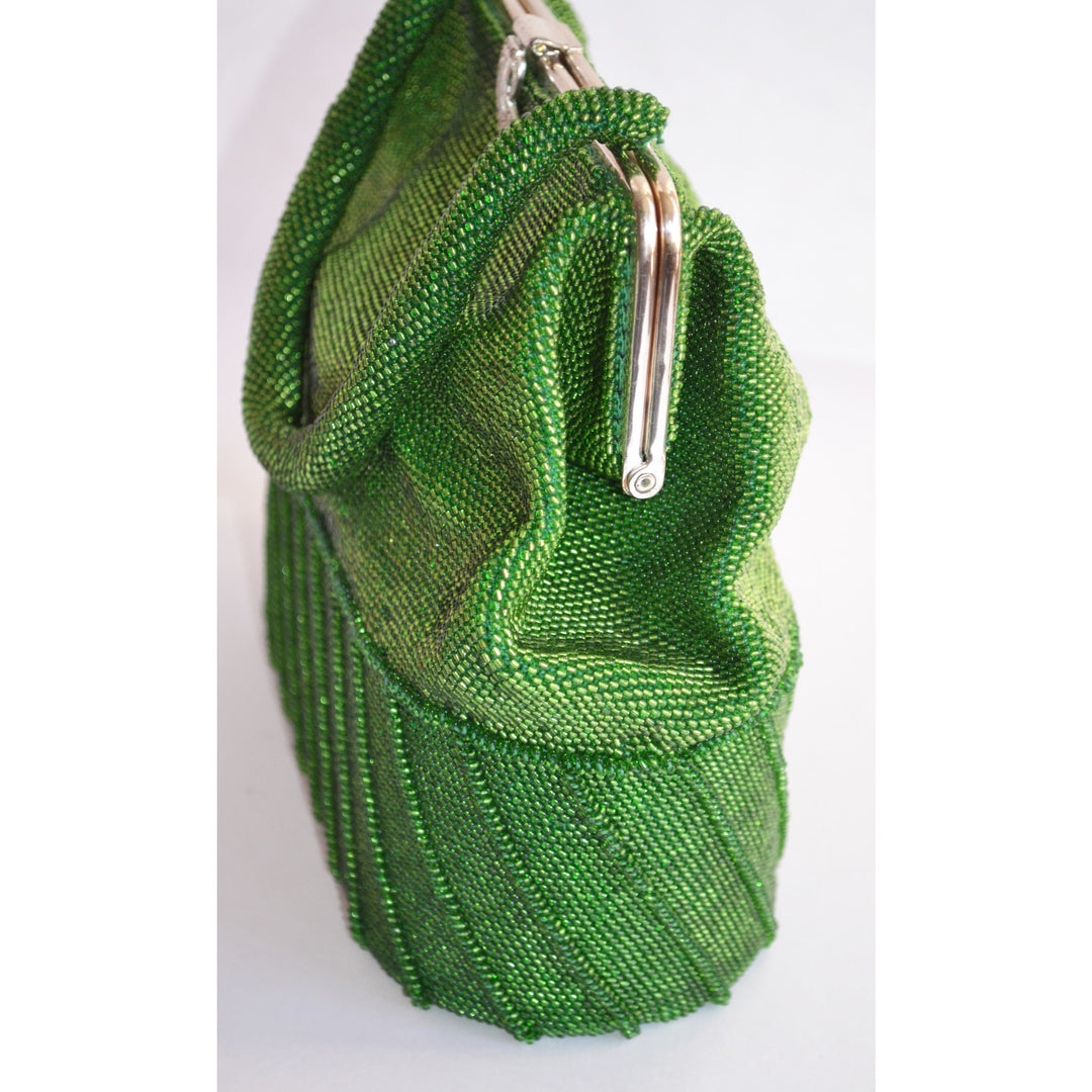 Vintage Green Beaded Purse & Hat Set