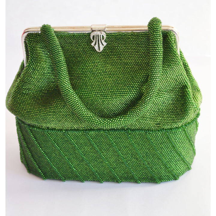 Vintage Green Beaded Purse & Hat Set