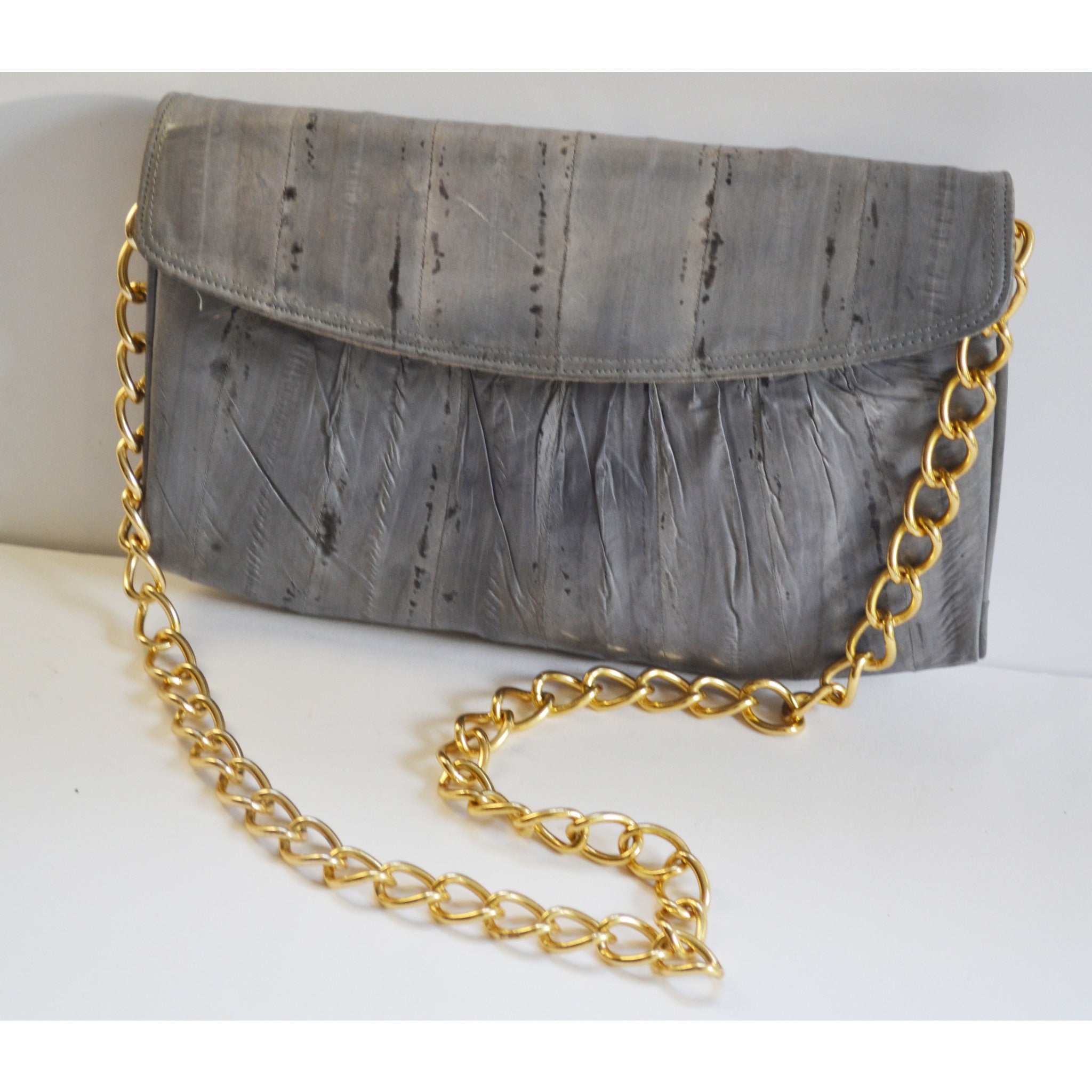 Deals Vintage Genuine leather eel skin gray clutch