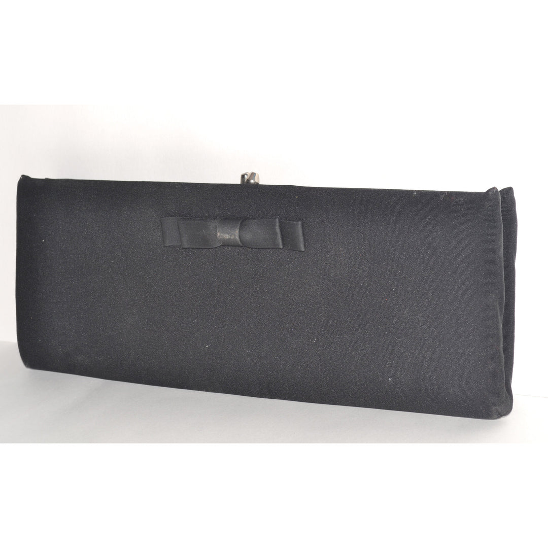 Vintage Bowtie Black Clutch Purse By HL 