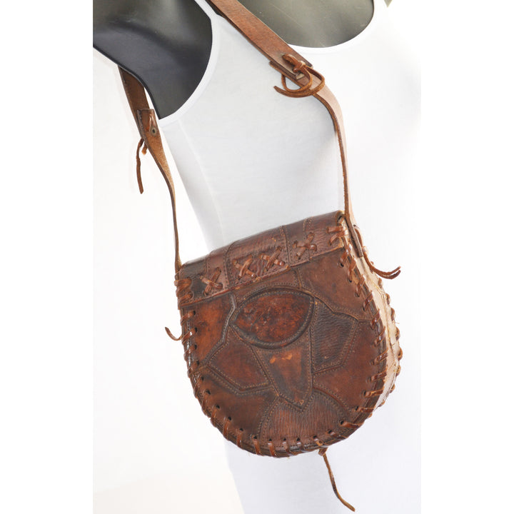 Vintage Patched Leather Hippy Bag Purse - Spain