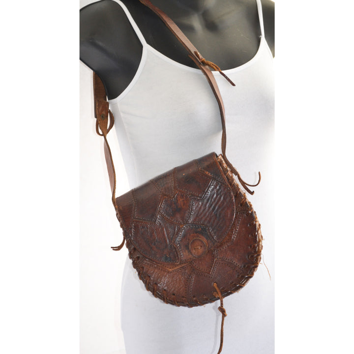 Vintage Patched Leather Hippy Bag Purse - Spain