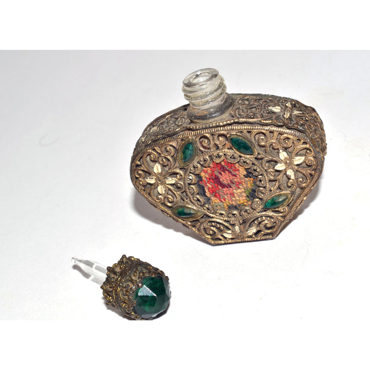 Vintage Irice Jeweled Filigree Mini Perfume Purse Bottle