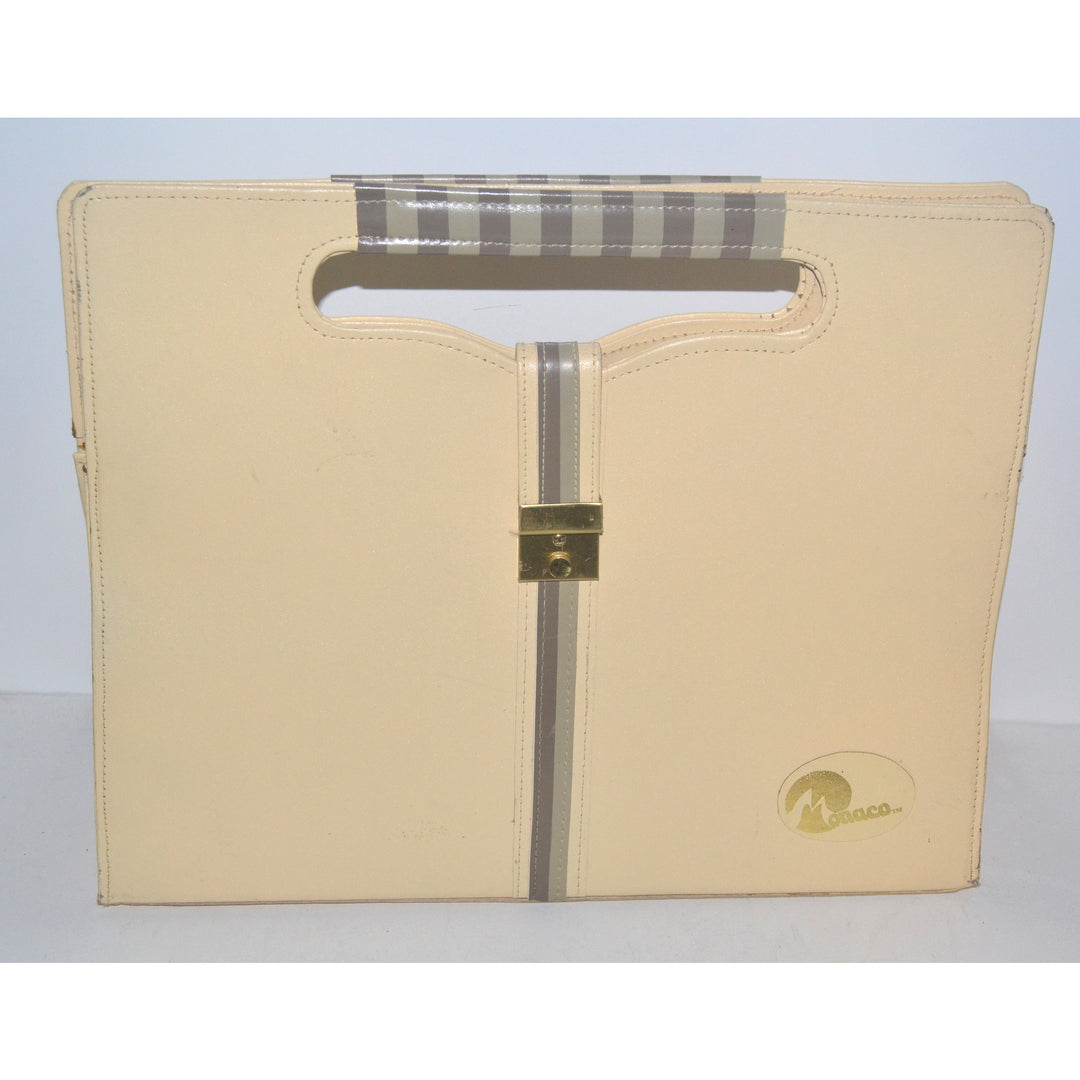 Vintage Chic Cream Leather Square Purse By Monaco 