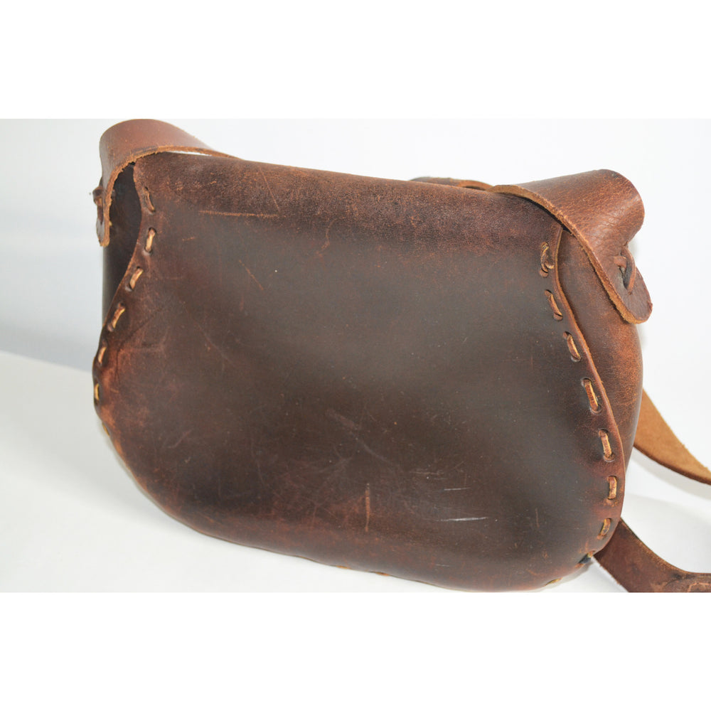 Vintage Brown Tooled Leather Mushroom Hippy Purse