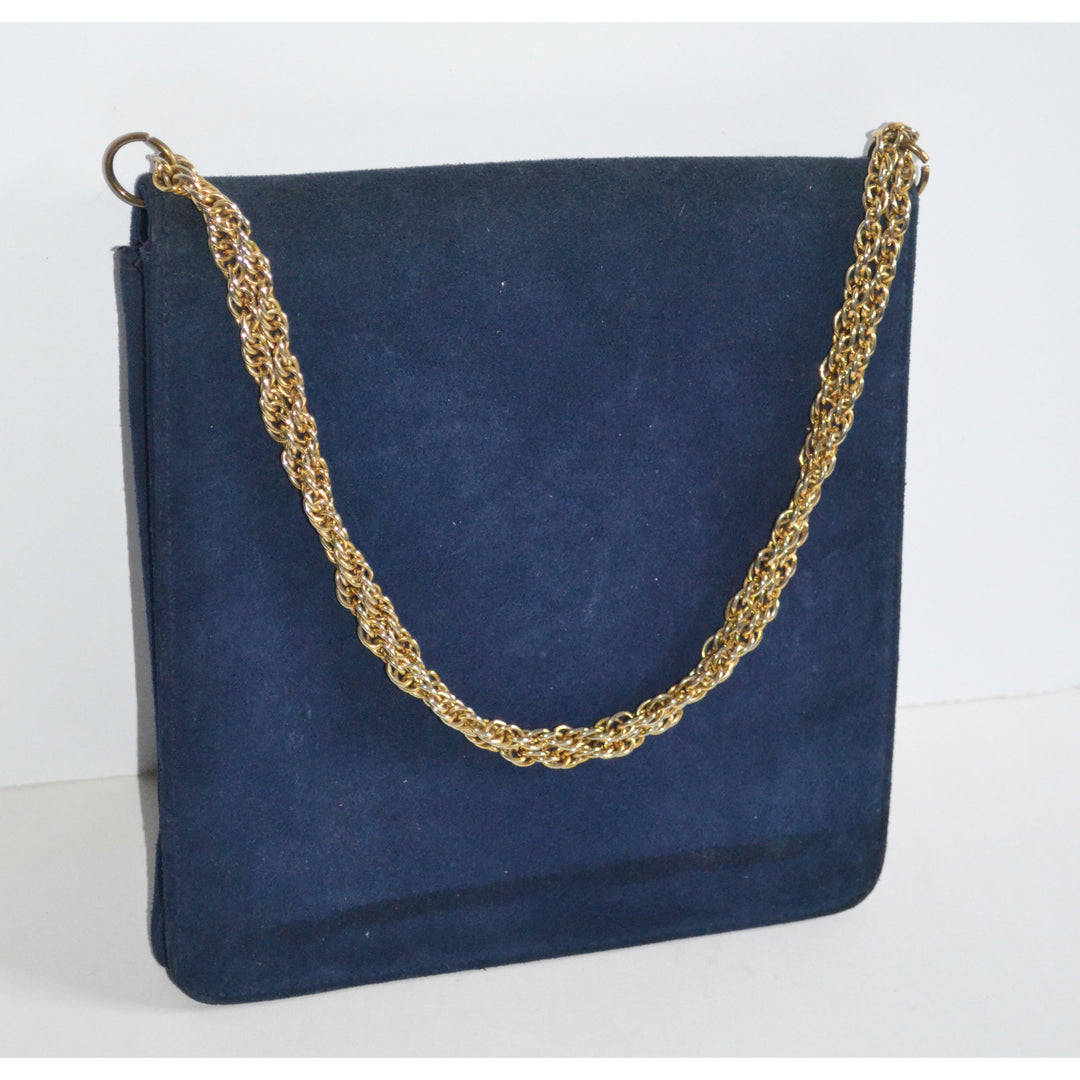 Vintage Navy Suede Gold Chain Purse