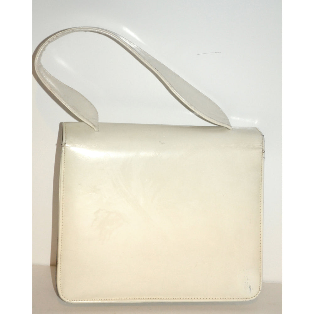 Vintage White & Black Leather Handbag By Nicholas Reich 